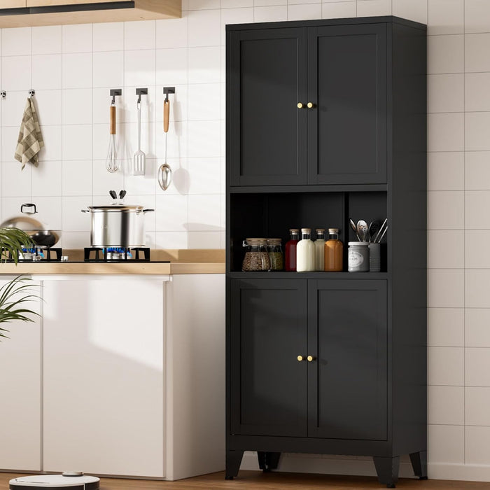 Black 69 Inch Freestanding Pantry Cabinet Organization