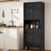 Black 69 Inch Freestanding Pantry Cabinet Organization