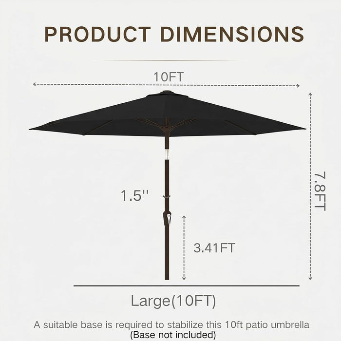 10FT Outdoor Patio Umbrella, round Market Table Umbrella with Push‑Button Tilt and Crank Lift, 8 Sturdy Metal Ribs, UV50+ Protection Canopy for Backyard, Lawn, Deck, Poolside, Garden (Black)
