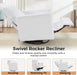 Swivel Rocker Recliner Chair, Teddy Upholstered Nursery Glider Chair, Manual Reclining Chair with Two Removable Pillows for Living Room (White)
