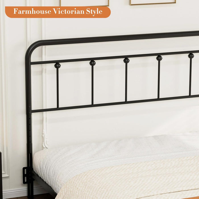 Metal King Size Headboard Only, Adjustable Height, Steel King Headboard with Bed Frame Brackets Adapter, Farmhouse Victorian Style, Easy Assembly, Black
