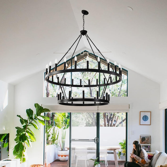 Black 48 Inch Wagon Wheel Chandeliers Illumination