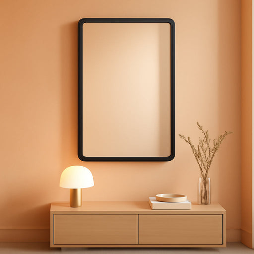 Black Bathroom Mirror for Wall, 18 X 26 Inch Rounded Rectangle Metal Framed Bathroom Wall Vanity Mirror Farmhouse, 1/4-Inch Shatterproof Glass | Ultra-Flush Hanging