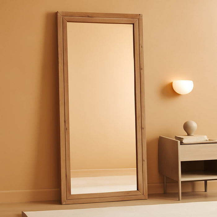 Full Length Mirror 65"X24" Solid Wood Frame Floor Large Mirror for Living Room, Bedroom Hanging or Leaning Wall-Mounted, Light Brown