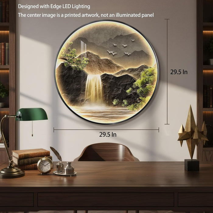Illuminated Mountain Waterfall Wall Art 30x30 Inch