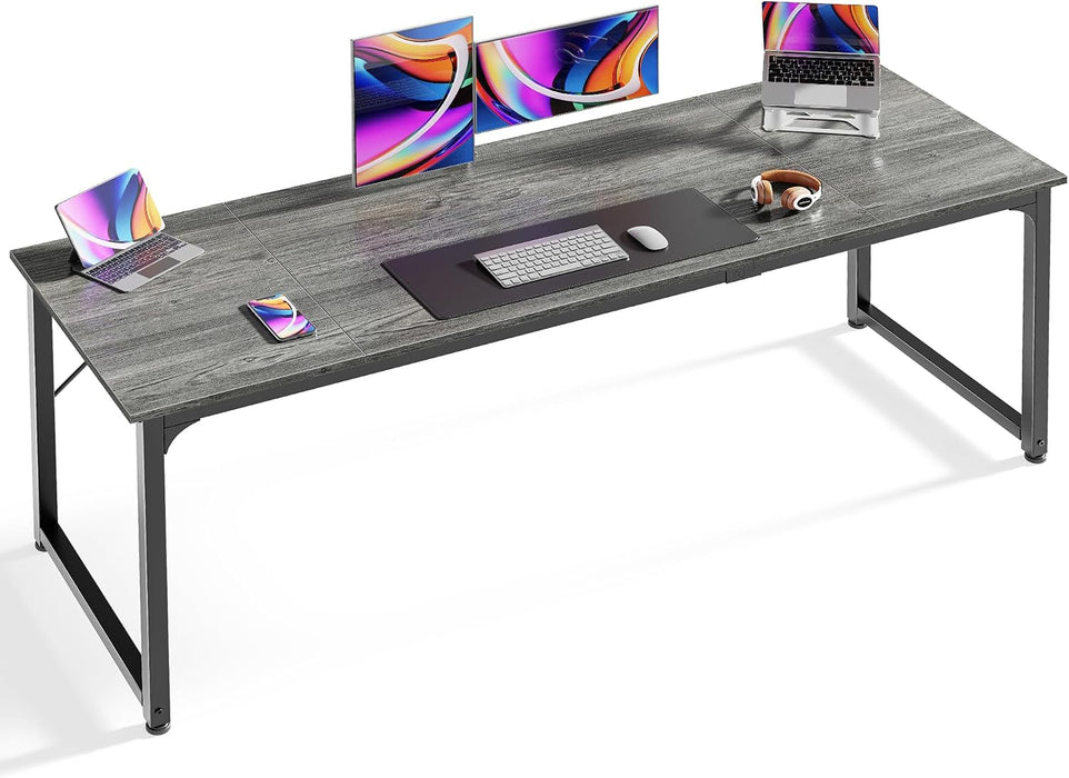 Computer Desk, 70 Inch Office Desk, Gaming Desk with Storage, Writing Desk Work Desk for Home Office, Study, Long Simple Desk, Large Legroom, Metal Frame, Grey