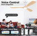 52 Inch Wood Smart Ceiling Fans with Lights Remote,Voice Control via WIFI Alexa App,Quiet DC Motor,Outdoor Indoor Ceiling Fan,Dimmable,Modern Light Wood Lighting & Fan for Bedroom Patio Porch
