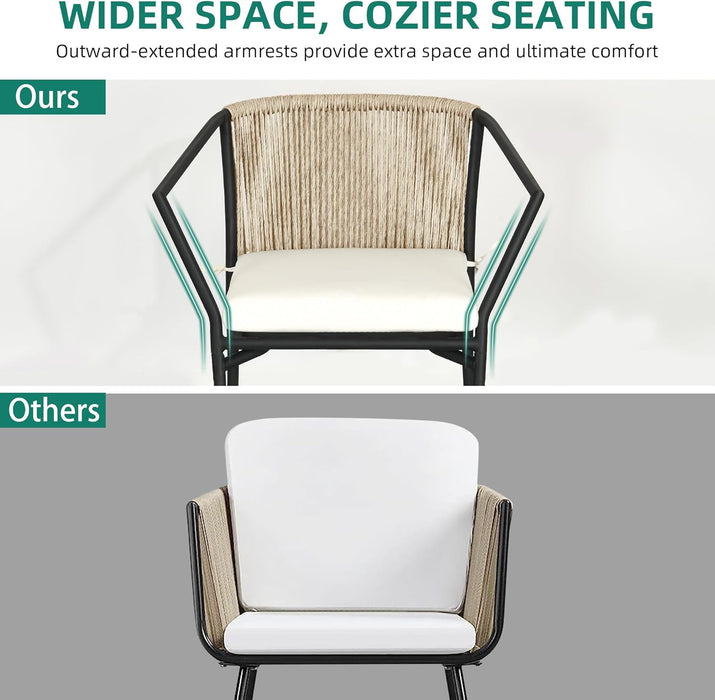 Wicker 3-Piece Outdoor Bistro Set, All-Weather Patio Conversation Set with Stackable Chairs & Table, Outdoor Sectional Furniture Set for Balcony, Backyard, Pool, Porch, Deck - Beige