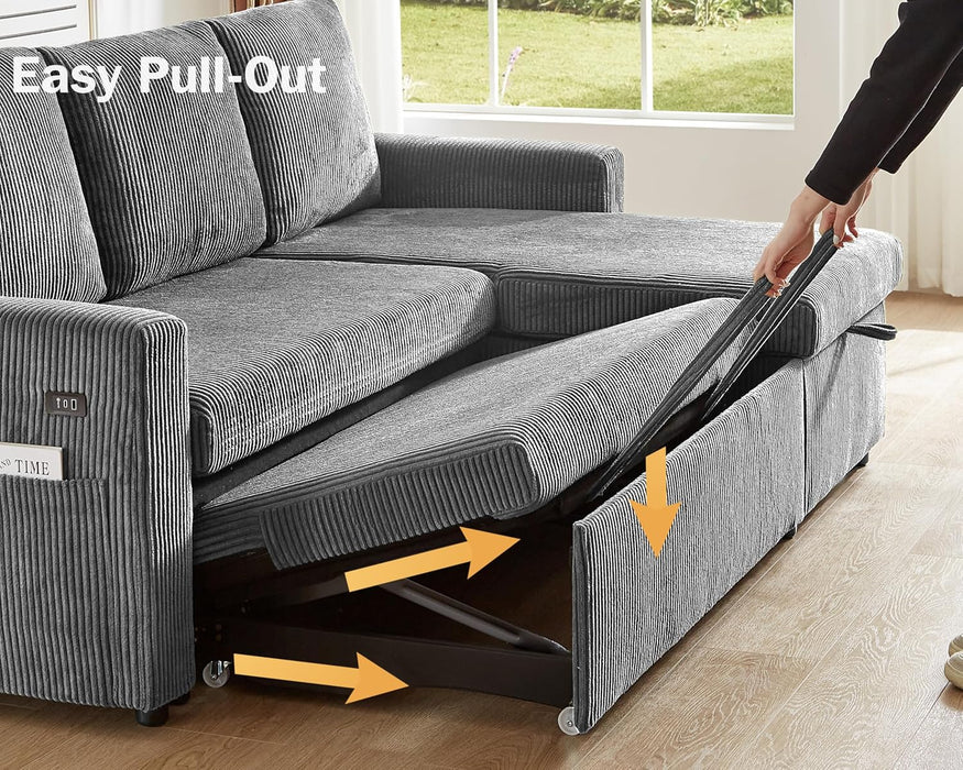81 Inch CorduroyVelvet GreyTone Sleeper Sofa Pullout