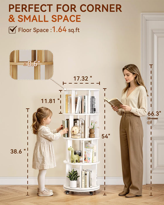 Four Tier Solid Wood Rotating IndustrialGrade Bookshelf
