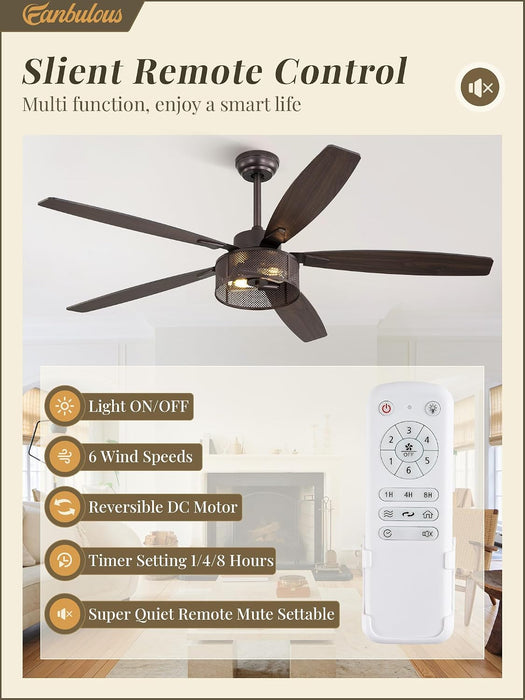 Industrial Farmhouse Caged Ceiling Fan Includes Remote