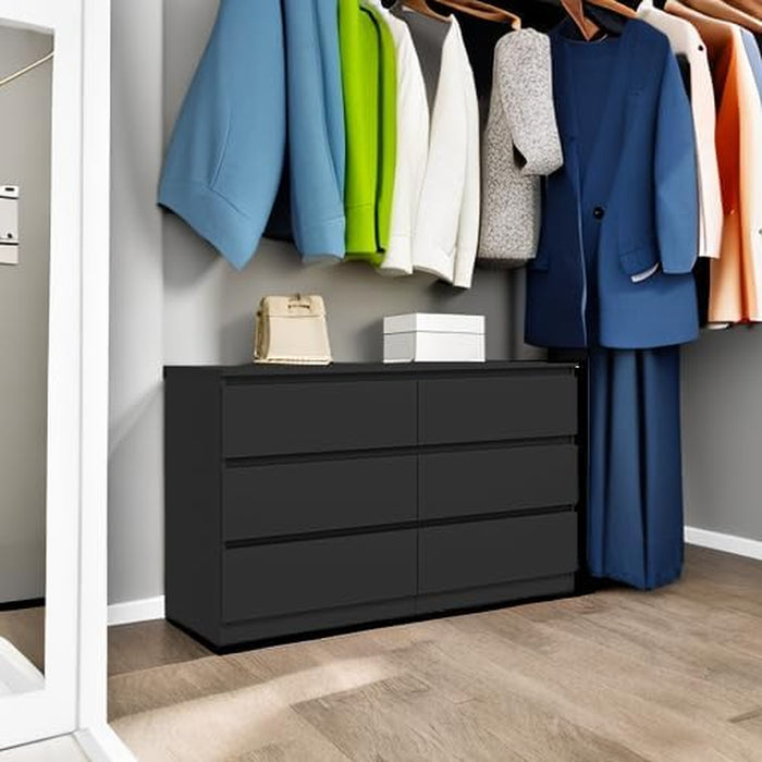 Black Six Drawer Dresser Featuring Generous Storage