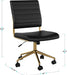 Ivy Armless Swivel Task Chair for Home Office in Black Faux Leather with Polished Brass Frame