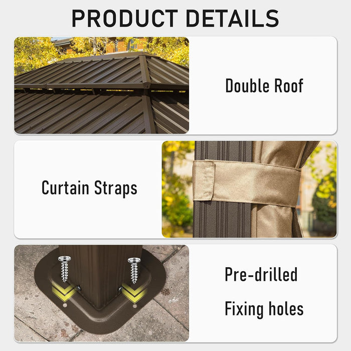 10X14 Feet Outdoor Gazebo Hardtop Curtains Included