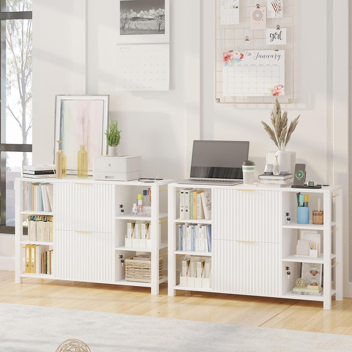 Architectural White Fluted Oak Filing Cabinet Locking