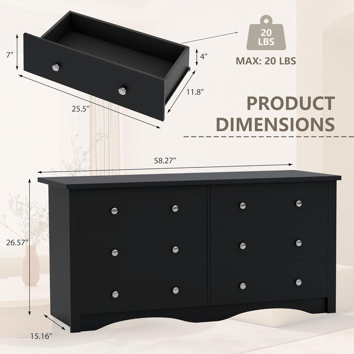 Contemporary Solid Wood Dresser Black With Storage