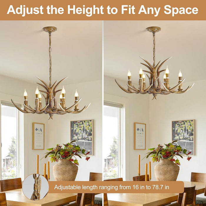 Six Light Antler Chandelier With Durable ResinComposite