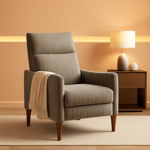 Arthur Recliner Chair with 3 Positions, Accent Chair, Mid Century Modern Reading Chair, High Back Padded Support Comfy Sleeper Armchair (Jacquard Taupe Stripe)