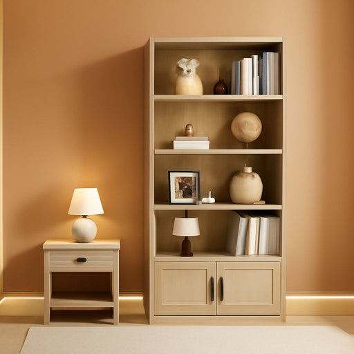 5 Tier Bookshelf, Boho Bookcase with Rattan Doors - Wood | Wooden Bookcase and Bookshelf with Storage, Tall Book Stand, Large Bookshelf for Living Room, Bedroom, Home Office, Kitchen