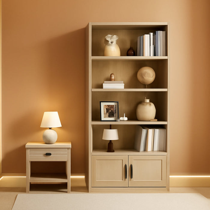 5 Tier Bookshelf, Boho Bookcase with Rattan Doors - Wood | Wooden Bookcase and Bookshelf with Storage, Tall Book Stand, Large Bookshelf for Living Room, Bedroom, Home Office, Kitchen