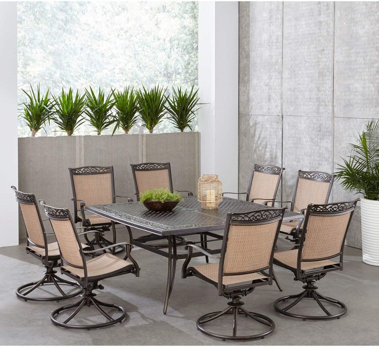 Fontana 9-Piece Outdoor Dining Set, Rust-Resistant Aluminum Outdoor Patio Dining Set for 8 with Swivel Rockers and 60" Square Cast-Top Patio Table, Perfect for Backyard, Patio, Deck, and Porch