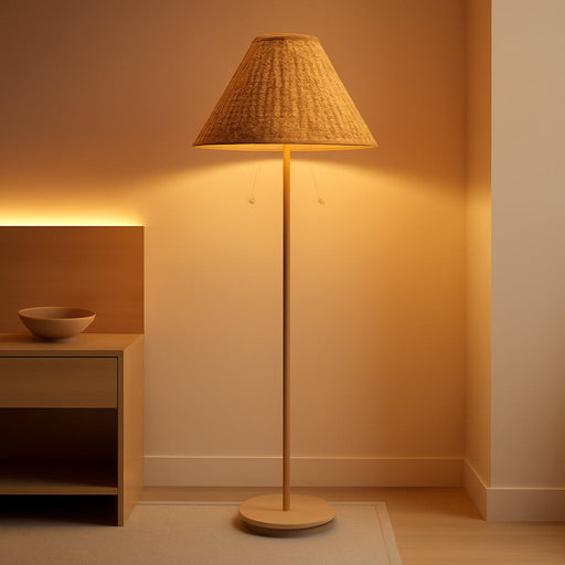 61-Inch-Tall RichBrown Floor Lamp With Rattan Shade