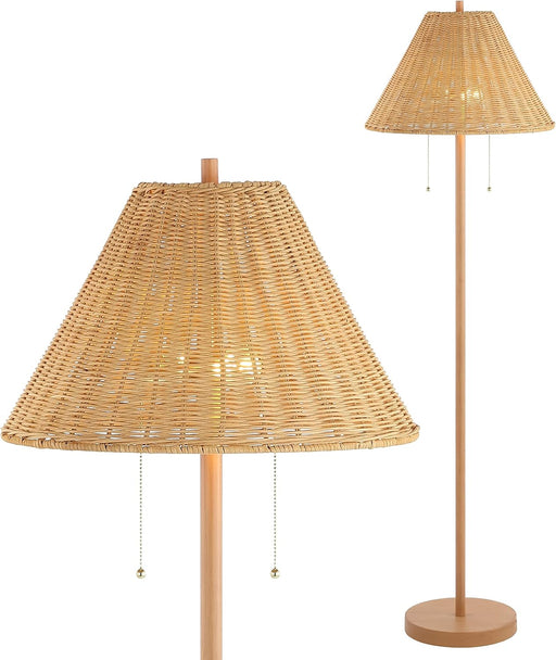 61-Inch-Tall RichBrown Floor Lamp With Rattan Shade