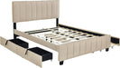 Queen Bed Frame with Trundle Bed,Velvet Upholstered Platform Bed Frame with Storage Drawers,Queen Size Trundle Bed with Headboard for Kids Teens Adults,Beige