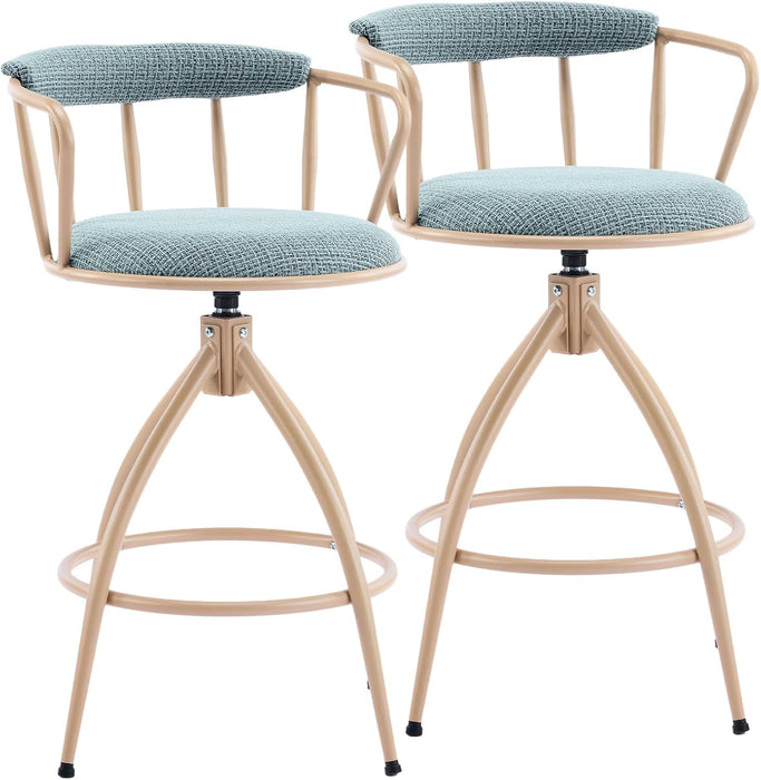 Counter Height Swivel Bar Stools Set of 2, 26" Seat Height Counter Bar Stool for Kitchen Island, Chenille Barstools with Back and Metal Legs for Home Bar Coffee, Blue