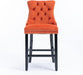 Velvet Upholstered Wingback Bar Stools Set of 2, Button Tufted Counter Height Bar Stool Chairs with Nailhead Trim&Handle Ring, Padded Kitchen Island Barstools W/Solid Wood Frame, Orange
