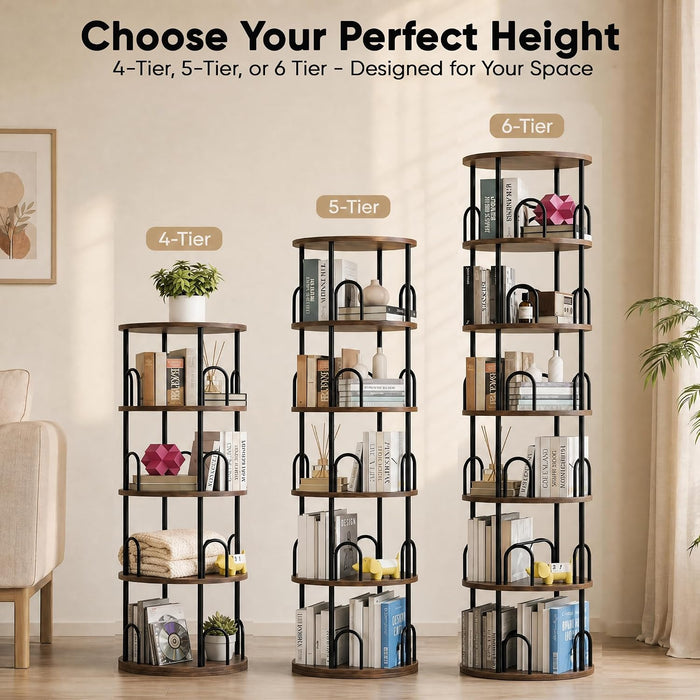 6 Tier Rotating Bookshelf Tower, 360° Revolving Spinningbookcase
