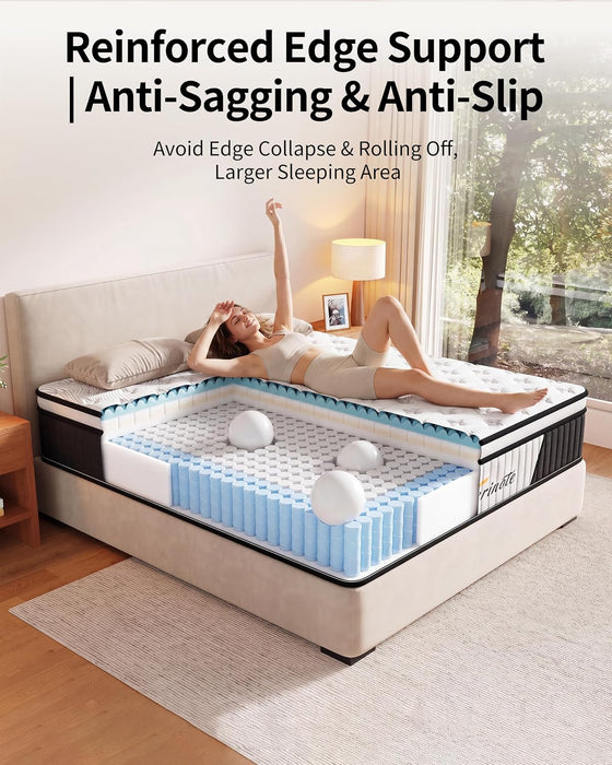 12 Inch Queen Mattress, Medium Firm Hybrid Memory Foam, 7-Zone Body Support for Pressure Relief, Motion Isolation, Queen Mattress in a Box, White Breathable Textured Fabric Mattresses
