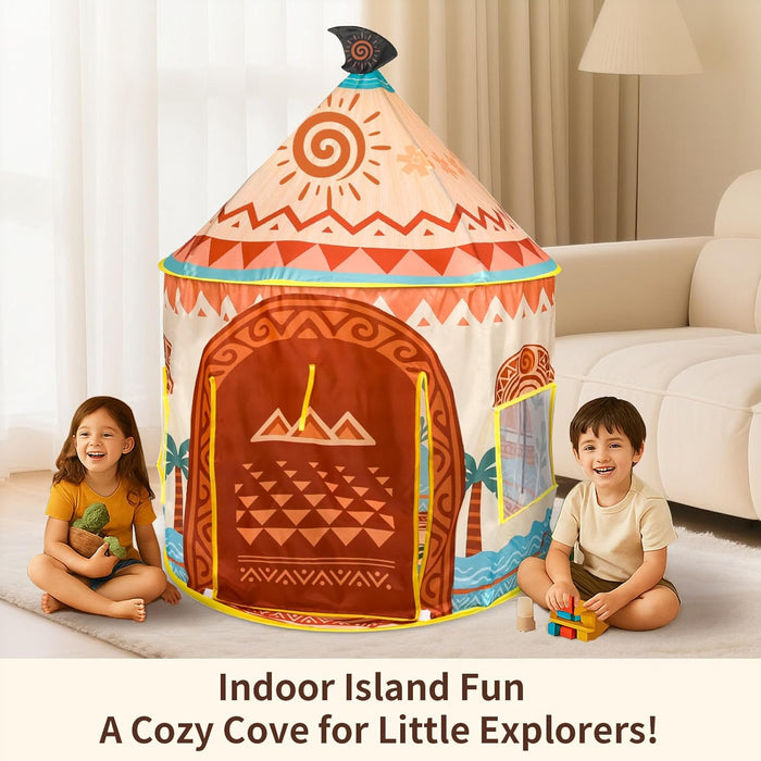 Tropical Adventure Princess Play Tent for Kids, 53"X41" Island-Themed Pop-Up Playhouse with LED Lights & Carry Bag, Indoor Outdoor Tent for Girls & Boys Ages 3–9