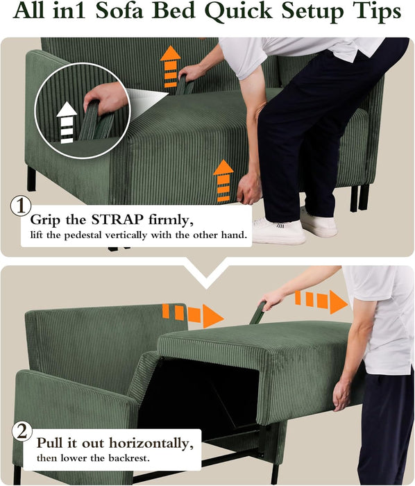 Forest Green Corduroy Convertible Sofa 47Inch Sleeper