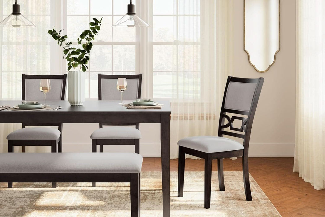 Langwest Dining Room Table Set, 4 Upholstered Chairs and Bench, Seats 6, Cushioned Seats, Wood, Cherry Brown