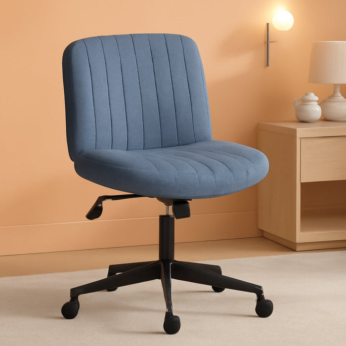 Cross Legged Office Chair, Armless Wide Desk Chair No Wheels, Modern Home Office Desk Chair Swivel Adjustable Fabric Vanity Chair
