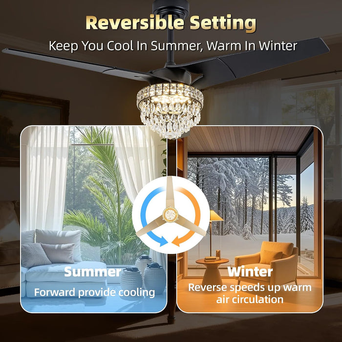 Premium Black Crystal Chandelier Ceiling Fan Remote