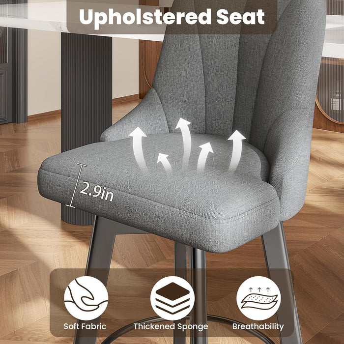 Swivel Bar Stools with Backs, 24" Counter Height Bar Stools Set of 2, Fabric Upholstered Counter Bar Stools with Solid Wood Legs for Kitchen Island, Home Bar, Dark Gray