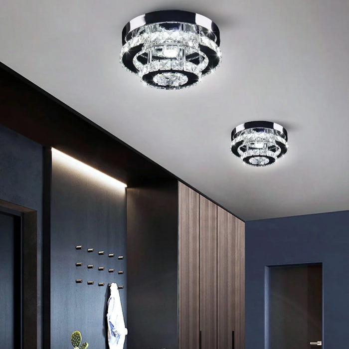 Mini Chandelier LED Crystal Ceiling Light 2 Lights Layers Flush Mounted Ceiling Light Modern Chrome Finished Pendant Lighting