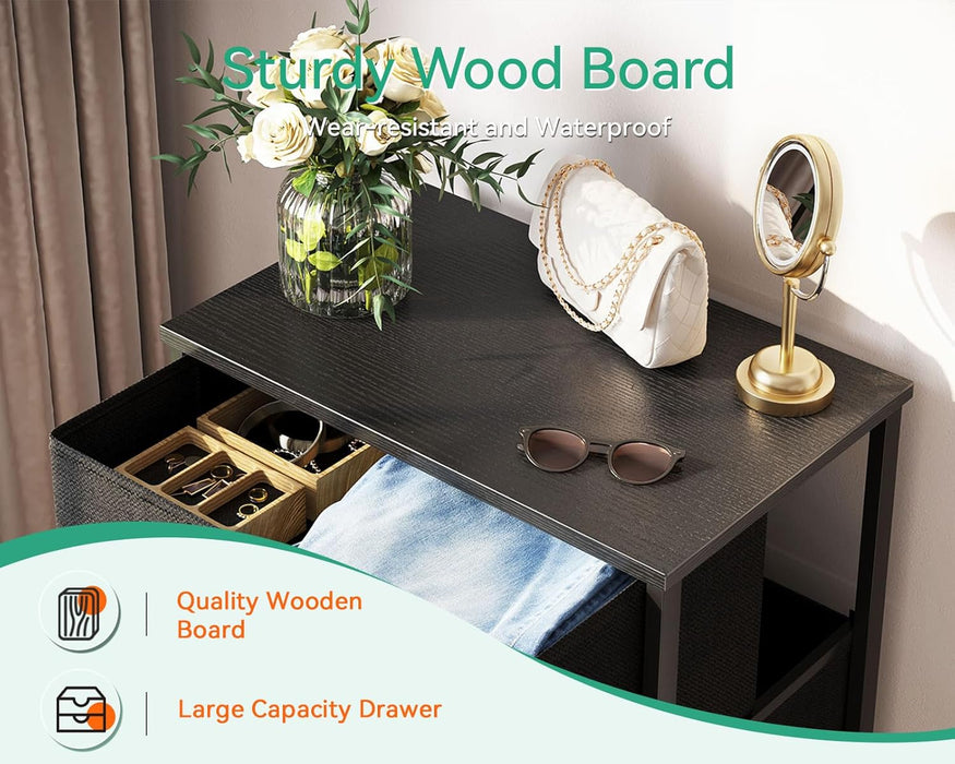 Black TexturedFabric Dresser With Four Deep Drawers