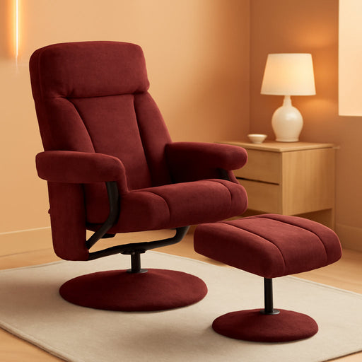 Swivel Recliner with Ottoman, TV Chair with Vibration Massage, Ideal for RV Small Space, Living Room & Bedroom 4539 4828 (Textile, Burgundy)
