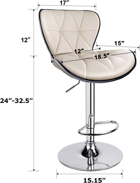 Shell Back Adjustable Swivel Bar Stools, PU Leather Padded with Back, Set of 3 (Beige)