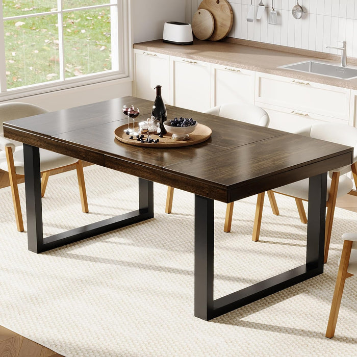 Farmhouse Dining Table 71", Rustic Kitchen Table for 6-8, Brown