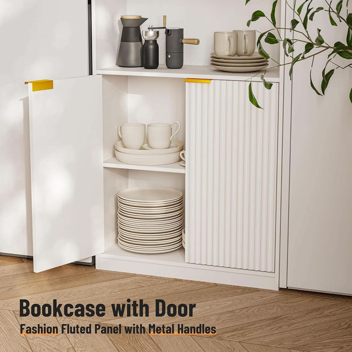 72" Tall Book Shelf Bookcase with Doors, Floor Standing 7 Tier Bookshelf Display Shelves, Bookshelf with Storage Cabinet, Home Decor Furniture for Living Room Bedroom and Home Office