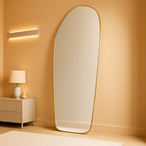 Full Length Floor Mirror - 76"X34" Irregular Diamond Shaped Floor Mirror Aluminum Frame Mirror Full Length for Bedroom Living Room Cloakroom Decor Gold