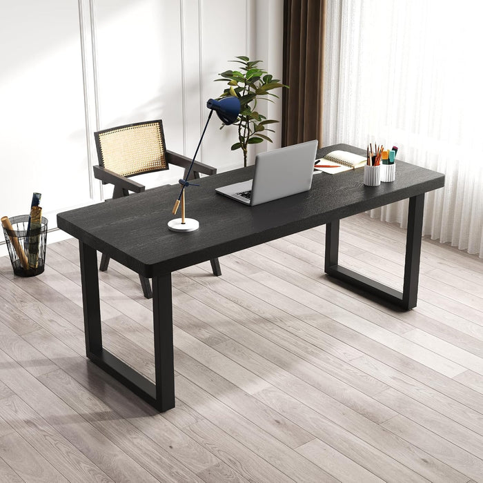 47 Inch Black Solid Wood Computer Desk | Sturdy Metal Base | Modern Home Office Desk | Durable Study Writing Table for Workspace, Multiple