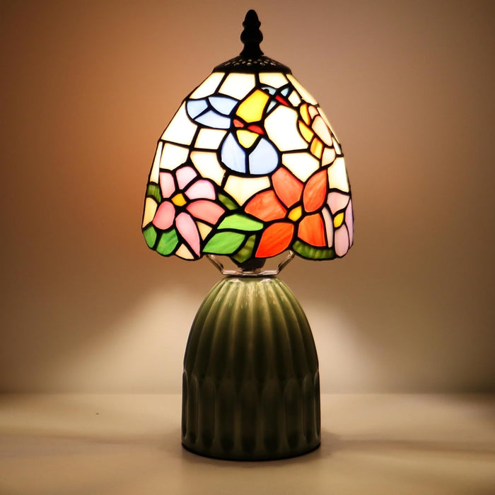 Tiffany Stained Glass Mushroom Table Lamp 12.5 Inch -Blue Hummingbird