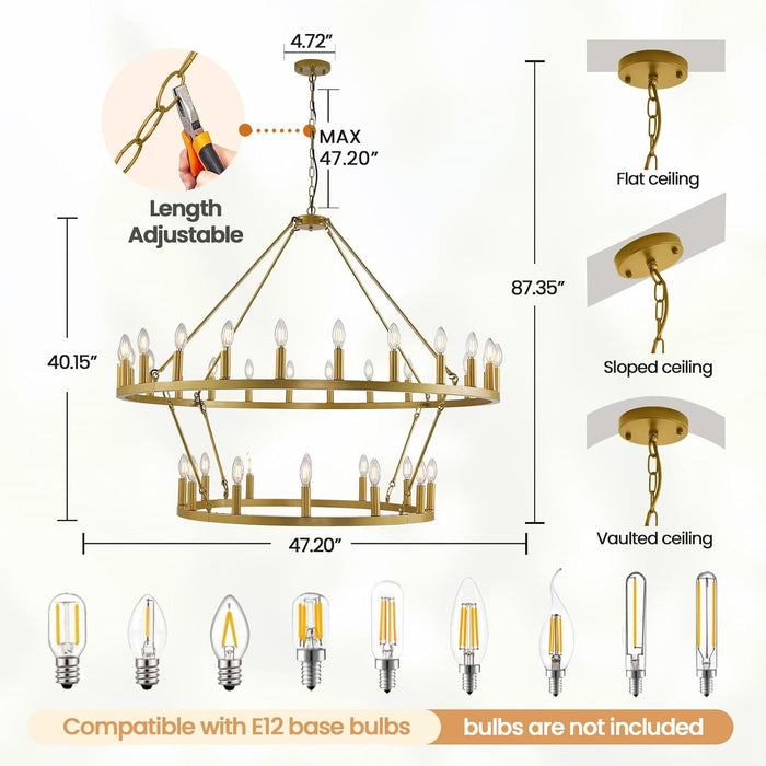 AntiqueGold Wagon Wheel Chandelier 47 Inch TwoTier