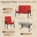 4Pcs Metal Outdoor Furniture Patio Conversation Set (Loveseat and Coffee Table, 2 Dining Chair) -Wrought Iron Patio Chair Set with Cushions (Red)