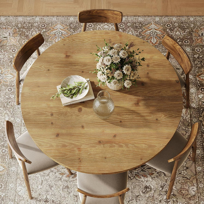 Solid Wood round Dining Table, 47" Farmhouse Kitchen Table for 4-6, Wooden Circle Dinner Table for Dining Room, Family Gathering, Natural Brown